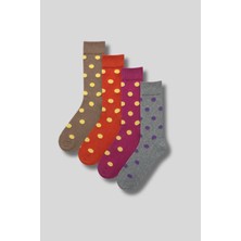 Kadın 4'lü Paket Pamuk Puantiye Desenli Soket Çorap