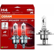 Osram 12V H4 Ampul 60/55W +%100 Parlak Işık +130 Metre Fazla Görüş Nıght Breaker Sılver (2 Ad)