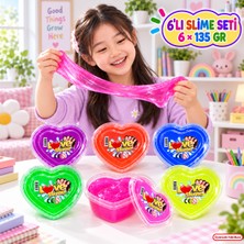Oyuncak Fabrikası 6’lı Slime Seti 6 Renk Kalp Kutulu Esnek Oyun Slime’ı 6X135 gr