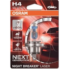 Osram 12V H4 Ampul 60/55W +%150 Parlak Işık +150 Metre Fazla Görüş +%20 Beyaz Işık (1 Ad)