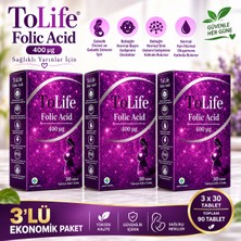Tolife Folic Acid 400 Μg + Vitamin B6 Içeren Takviye Edici Gıda 30 Tablet 3lü Ekonomik Paket