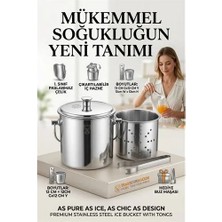 Dorasan Paslanmaz Inox Parlak Çelik Buz Kovası Seti - Süzgeçli ve Buz Maşası Hediyeli 723145