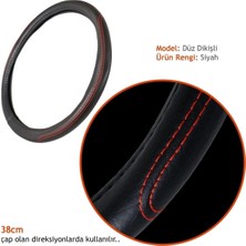 Carub Direksiyon Kılıfı Siyah (Kırmızı Dikişli) (Suni Deri) (38 Cm)