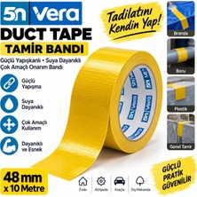 5N Vera Sarı Duct Tape Tamir Bandı 48 mm x 10 Metre – Güçlü Yapışkanlı Suya Dayanıklı Çok Amaçlı Onarım Bandı | Branda, Plastik, Boru ve Genel Tamir Için