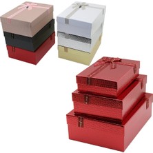 Dorasan 3pcs D.dörtgen Parlak Mix Renkli - Kabartma Desen Karton Hediye Kutusu Kurdelalı 33X24.5-28.5X20.5-24X16.5CM