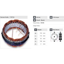 24V ALTERNATÖR STATÖR BOSCH TİPİ 110 A (6 UÇLU-TIRNAKLI) (YÜKSEK SARGI)