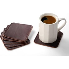 LWA Leather Hakiki Deri 6'lı Bardak Altlığı Seti - El Yapımı Bitkisel Tabaklanmış Deri Bardak Altlığı 12X12 cm Kahverengi