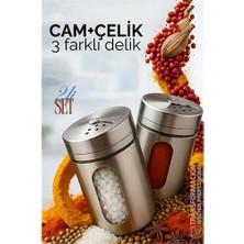Dorasan Cam+Çelik Tuzluk Biberlik Karabiberlik 3 Farklı Delikli 2 Li Set 721944