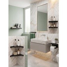 Eyzo Home Modern Mat Siyah Metal Banyo Aksesuar Seti 5’li Ful Paket Banyo Düzenleyici Raf & Askılık