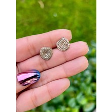 Defne Silver Balrengi Taşlı Düğme Küpe