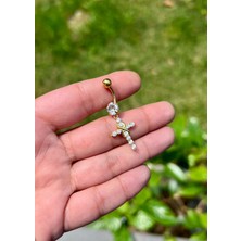 Defne Silver Cerrahi Çelik Haç Göbek Piercing