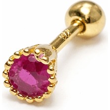 Defne Silver Gümüş Kırmızı Taşlı Damla Piercing