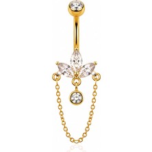 Defne Silver Titanyum Markiz Taşlı Sallantılı Göbek Piercing