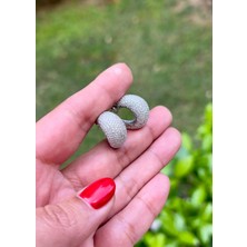 Defne Silver Yarımay Taşlı Halka Küpe