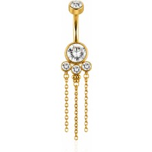 Defne Silver Titanyum Taşlı Zincir Sallantılı Göbek Piercing