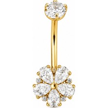 Defne Silver Cerrahi Çelik Çiçek Göbek Piercing
