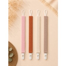 3Baby 8 Katlı Müslin Emzik Askısı - Emzik Zinciri - Emzik Tutucu / 4 Adet / Plastik Klips