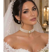 Ayancık Kids Bayan Gelinlik Gold Model Choker Cam Incili Kolye Özel Tasarım