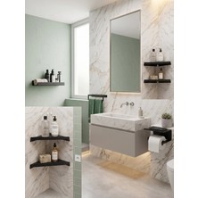 Eyzo Home Modern Mat Siyah Metal Banyo Aksesuar Seti 5’li Ful Paket Banyo Düzenleyici Raf & Askılık
