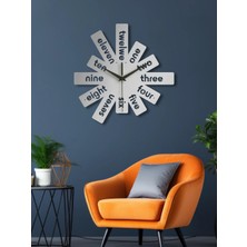 Ingilizce Yazılı Geometrik Metal Duvar Saati Gümüş KAF1341 50 x 50 | Enova Art