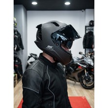 MTS Matt Carbon Tasarım Pro Full Face Kask - Güneş Vizörlü Interkom Uyumlu Siyah Mat Kask Dot Ce Onaylı
