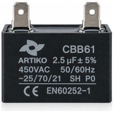 Belirtilmemiş CBB61 2.5 Μf 450V Kare Kondansatör 2 Uçlu Fan Motor Kondansatörü