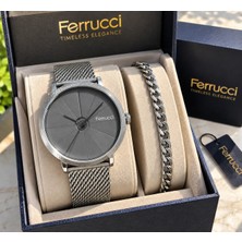 Ferrucci Function Özel Füme Renk Tasarım Erkek Kol Saati+Bileklik Hediyeli