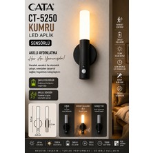 Cata Ct 5250 Siyah Kasa Kumru Şarjlı Sensörlü LED Aplik 3200K Günışığı