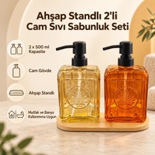 PratikBir Ahşap Standlı 2'li Cam Sıvı Sabunluk