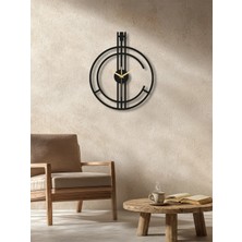 Geometrik Çizgi Temalı Daire Metal Duvar Saati Siyah KAF1350 50 x 60 | Enova Art