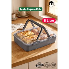 Muf Home Pratik Pasta-Börek-Poğaça-Kek Taşıma Kabı 8 Litre Şeffaf Kapaklı Kilitli Kapak Tasarım Dayanıklı Malzeme - 8 Litre