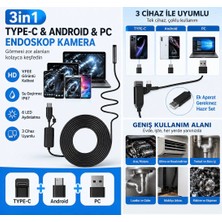 Azurtech 3in1 Endoskop Kamera 720P Hd Type-C Android Pc Uyumlu 6 LED Su Geçirmez Boru Içi Kamera