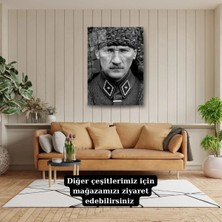 Mgi Design Atatürk Askeri Üniformalı Siyah Beyaz Fotoğraf Temperli Cam Tablo | Atatürk Temalı Dekoratif Duvar Tablosu, Salon, Ofis ve Çalışma Alanı Dekoru,