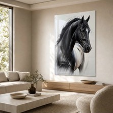 Mgi Design Siyah Beyaz At Cam Tablo | Modern Duvar Dekoru | Solmayan Canlı Renkler | Ofis ve Çalışma Odası | Yeni Ev Hediyesi | 4mm Kırılmaz Cam