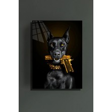 Mgi Design Doberman ve Silah Cam Tablo | Sanatsal Duvar Dekoru | Canlı Renkli Baskı | Salon ve Oturma Odası | Sevdiklerinize Hediyelik | Dayanıklı Cam Yapı