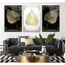 Mgi Design Lü Siyah ve Beyaz Gold Yaprak Cam Tablo | Dekoratif Duvar Tablosu | Canlı Renkli Baskı | Mutfak ve Yemek Alanı | Doğum Günü Hediyesi