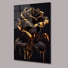 Mgi Design Gold Desenli Gül Çiçek Cam Tablo #PCT0700 | Çiçek Temalı Dekoratif Duvar Tablosu, Salon ve Yatak Odası Dekoru,