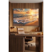 Mgi Design Kırılmaz Cam Tablo   (Kalın) - Ev Işyeri Duvar Dekorasyonu – Manzara Deniz Güneş (Yatay) - Kıyı Gün Batımı Huzur Sıcak Salon Yatak Odası Temperli Uv Baskılı Hediyelik