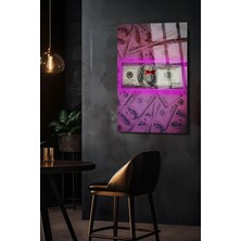 Mgi Design Neon Işık Konsept Dolar Cam Tablo | Şık Duvar Tablosu | Canlı Renkli Baskı | Mutfak ve Yemek Alanı | Ev Hediyesi | Parlak Cam Yüzey