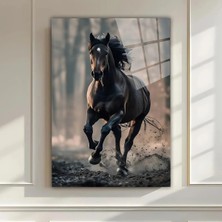 Mgi Design Sanatsal Çizim Cam Tablo – Koşan At Figürü Premium Görünüm | Modern Dekorasyon Temalı Dekoratif Duvar Tablosu, Salon, Ev ve Ofis Dekoru,