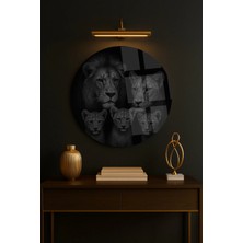 Mgi Design Üç Kişilik Aslan Ailesi Yuvarlak Tabo Cam Tablo | Modern Duvar Dekoru | Uv Baskılı Canlı Renkler | Yatak Odası ve Antre | Yeni Ev Hediyesi