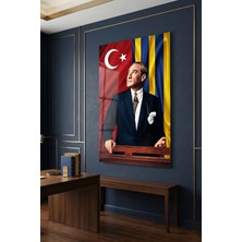 Mgi Design Kırılmaz Cam Tablo   (Kalın) - Ev Işyeri Duvar Dekorasyonu – Atatürk – Sarı Lacivert Takım - Mustafa Kemal Portre Zarif Klasik Salon Mutfak Temperli Uv Baskılı Hediyelik