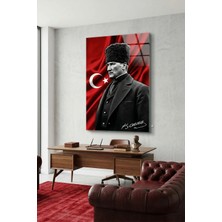 Mgi Design Kırılmaz Cam Tablo   (Kalın) - Ev Işyeri Duvar Dekorasyonu – Türk Bayrağı Atatürk (Dikey) - Mustafa Kemal Portre Vatan Milli Salon Yatak Odası Temperli Uv Baskılı Hediyelik
