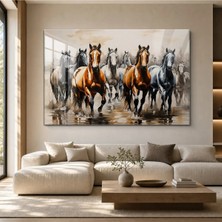 Mgi Design Burgundy Horses Running Through Water Cam Tablo | Modern Duvar Dekoru | Canlı Renkli Baskı | Mutfak ve Yemek Alanı | Yeni Ev Hediyesi