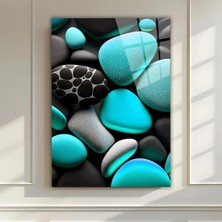 Mgi Design Mavi Siyah Taş Desenli Cam Tablo - 3D Efektli Modern Dekoratif Duvar Sanatı | Modern Dekorasyon Temalı Dekoratif Duvar Tablosu, Salon, Ev ve Ofis Dekoru,