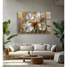 Mgi Design Beyaz Iris Çiçeği Gold Mermer Desenli Cam Tablo | Sanatsal Duvar Dekoru | Solmayan Canlı Renkler | Ofis ve Çalışma Odası | Sevdiklerinize Hediyelik