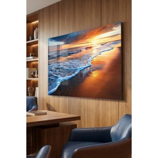 Mgi Design Kırılmaz Cam Tablo   (Kalın) - Ev Işyeri Duvar Dekorasyonu - Deniz Güneş Sahil (Yatay) - Kumsal Dalga Huzur Mavi Salon Ofis Temperli Uv Baskı Hediyelik Şık