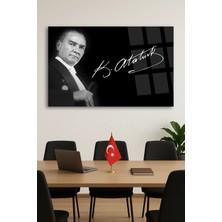 Mgi Design Atatürk Imzalı Atatürk Cam Tablo | Modern Sanat Tablosu | Canlı Renkli Baskı | Ofis ve Çalışma Odası | Anlamlı Hediye Seçeneği | Kolay Montaj Askılı