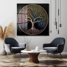 Mgi Design Hayat Ağacı Kare Cam Tablo | Dekoratif Duvar Tablosu | Canlı Renkli Baskı | Salon ve Oturma Odası | Doğum Günü Hediyesi | 4mm Kırılmaz Cam