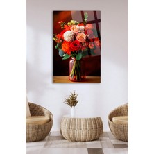 Mgi Design Kırmızı ve Turuncu Çiçek Buketi Floral Cam Tablo | Şık Duvar Tablosu | Canlı Renkli Baskı | Salon ve Oturma Odası | Ev Hediyesi | Parlak Cam Yüzey